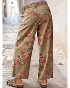 Chouyatou Women Mid Rise Cropped Wide Leg Jeans Baggy Floral Ankle Pants Denim Capris Flare Print Boho Palazzo Jeans Boyfriend