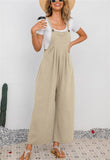 Chouyatou Women's Summer Wide Leg Bib Linen Overalls Palazzo Pants Casual Linen Jumpsuits