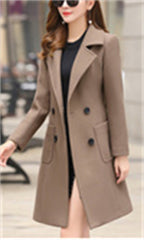 Chouyatou Women Elegant Notched Collar Double Breasted Wool Blend Over Coat