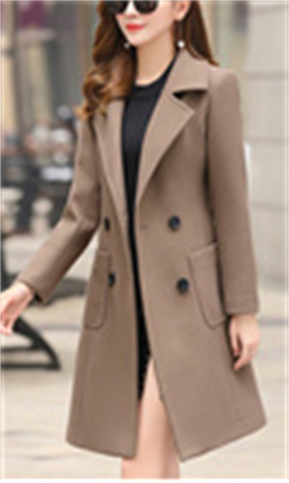 Chouyatou Women Elegant Notched Collar Double Breasted Wool Blend Over Coat