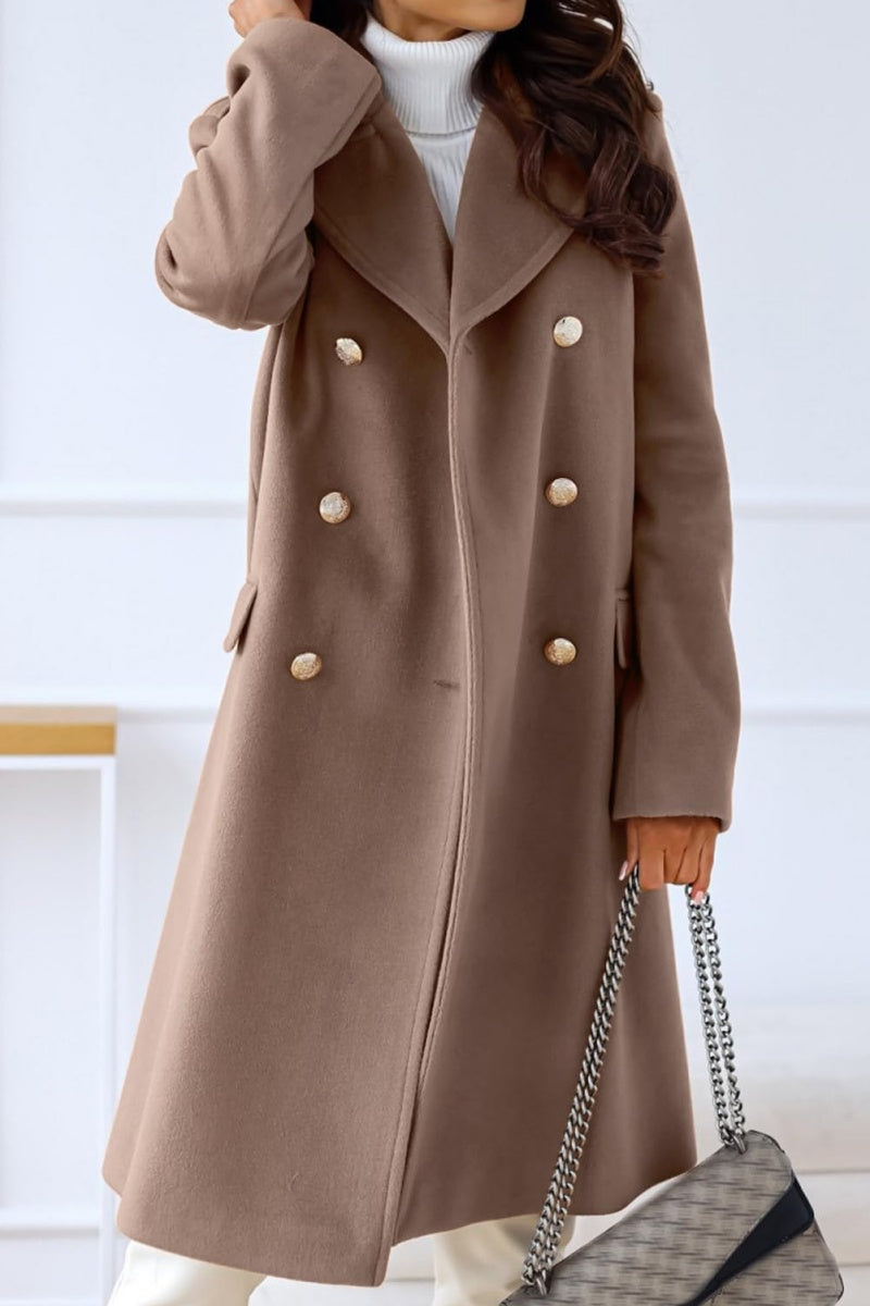 Chouyatou Women's Winter Jacket Double-Breasted Wool Blend Warm Long Trench Coat