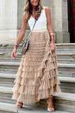 Chouyatou Women's Ruffled Tiered Tutu Tulle Skirt Stretchy A-line Prom Party Long Skirt