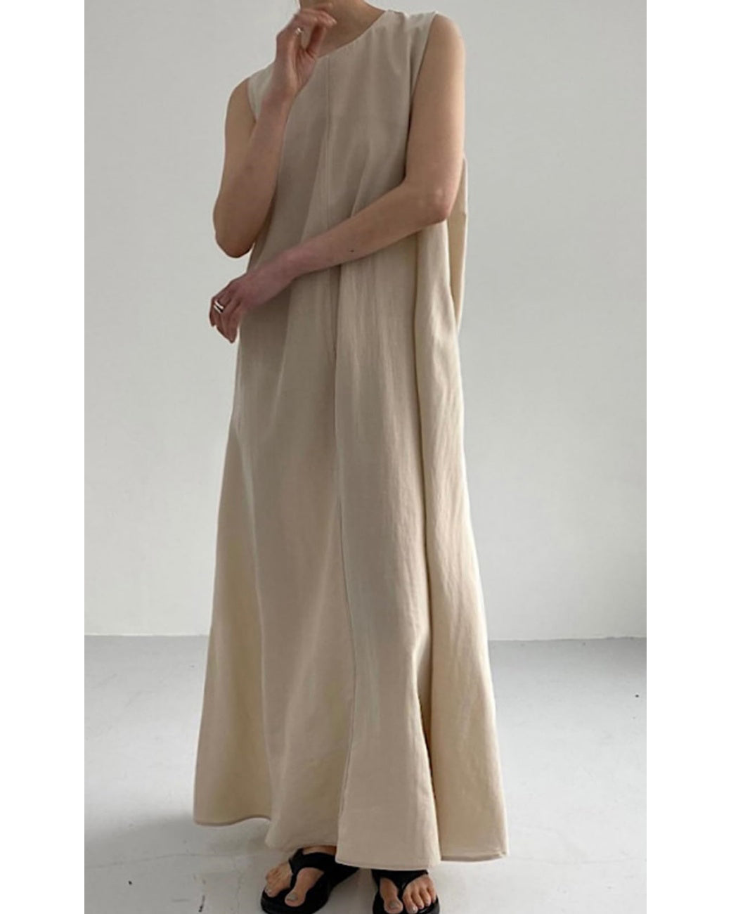 Chouyatou Women Casual Cotton Linen Sleeveless Maxi Dress Ruffle Shift Dress Flowy Beach Summer Long Tank Dress