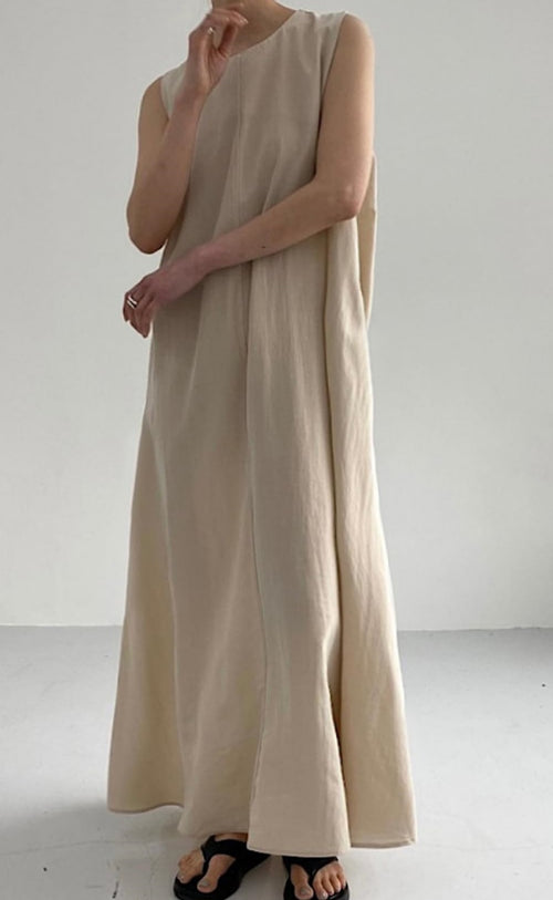 Chouyatou Women Casual Cotton Linen Sleeveless Maxi Dress Ruffle Shift Dress Flowy Beach Summer Long Tank Dress