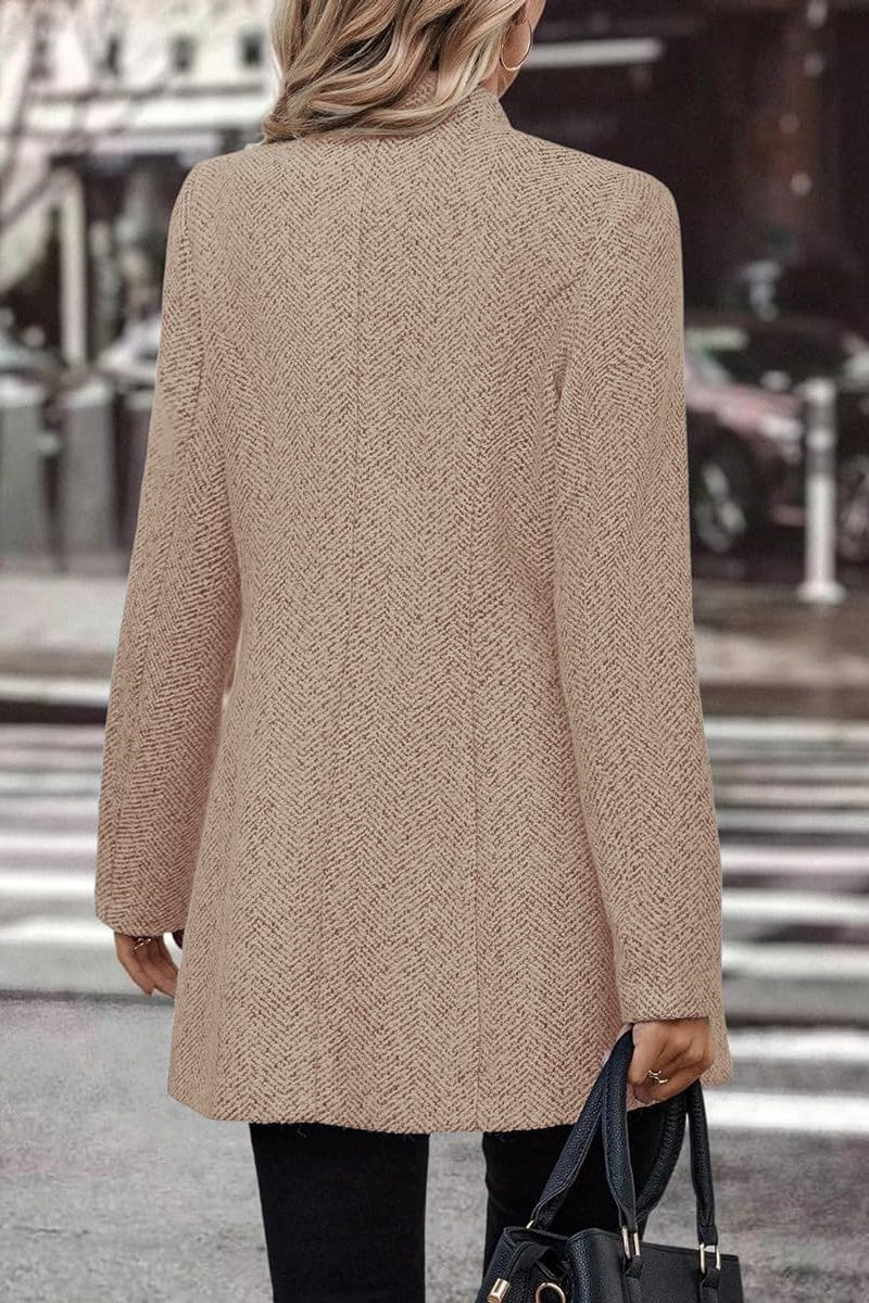 Chouyatou Women's Business Casual Herringbone Wool Coat Button Up Notch Collar Dressy Blazer Jacket