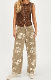 Chouyatou Women Y2k Distressed Barrel Jeans Baggy Wide Leg Jeans Floral Printed Boyfriend Patchwork Denim Pants