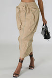 Chouyatou Women's Vintage 90s Drawstring Stretchy Zipper Muti-Pockets Pencil Long Cargo Skirt