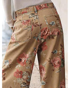 Chouyatou Women Mid Rise Cropped Wide Leg Jeans Baggy Floral Ankle Pants Denim Capris Flare Print Boho Palazzo Jeans Boyfriend