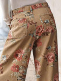 Chouyatou Women Mid Rise Cropped Wide Leg Jeans Baggy Floral Ankle Pants Denim Capris Flare Print Boho Palazzo Jeans Boyfriend