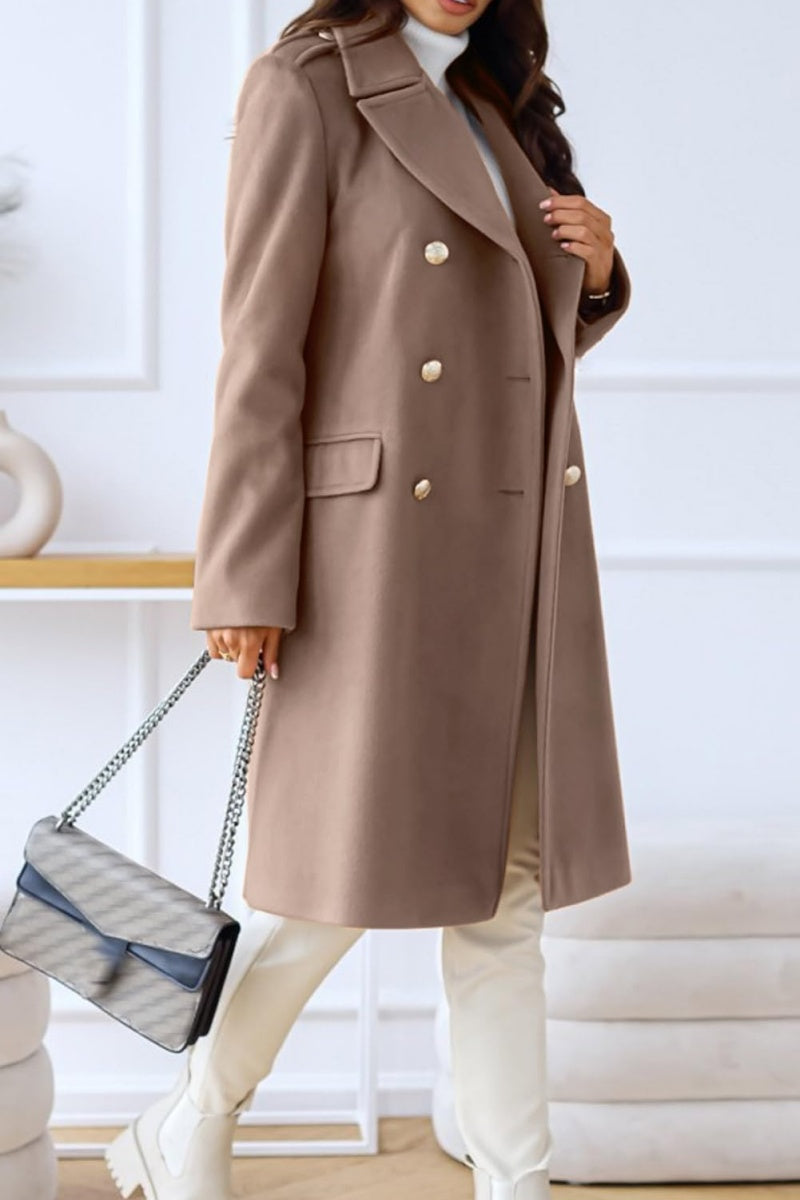 Chouyatou Women's Winter Jacket Double-Breasted Wool Blend Warm Long Trench Coat