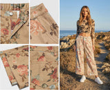 Chouyatou Women Mid Rise Cropped Wide Leg Jeans Baggy Floral Ankle Pants Denim Capris Flare Print Boho Palazzo Jeans Boyfriend