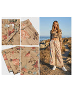 Chouyatou Women Mid Rise Cropped Wide Leg Jeans Baggy Floral Ankle Pants Denim Capris Flare Print Boho Palazzo Jeans Boyfriend