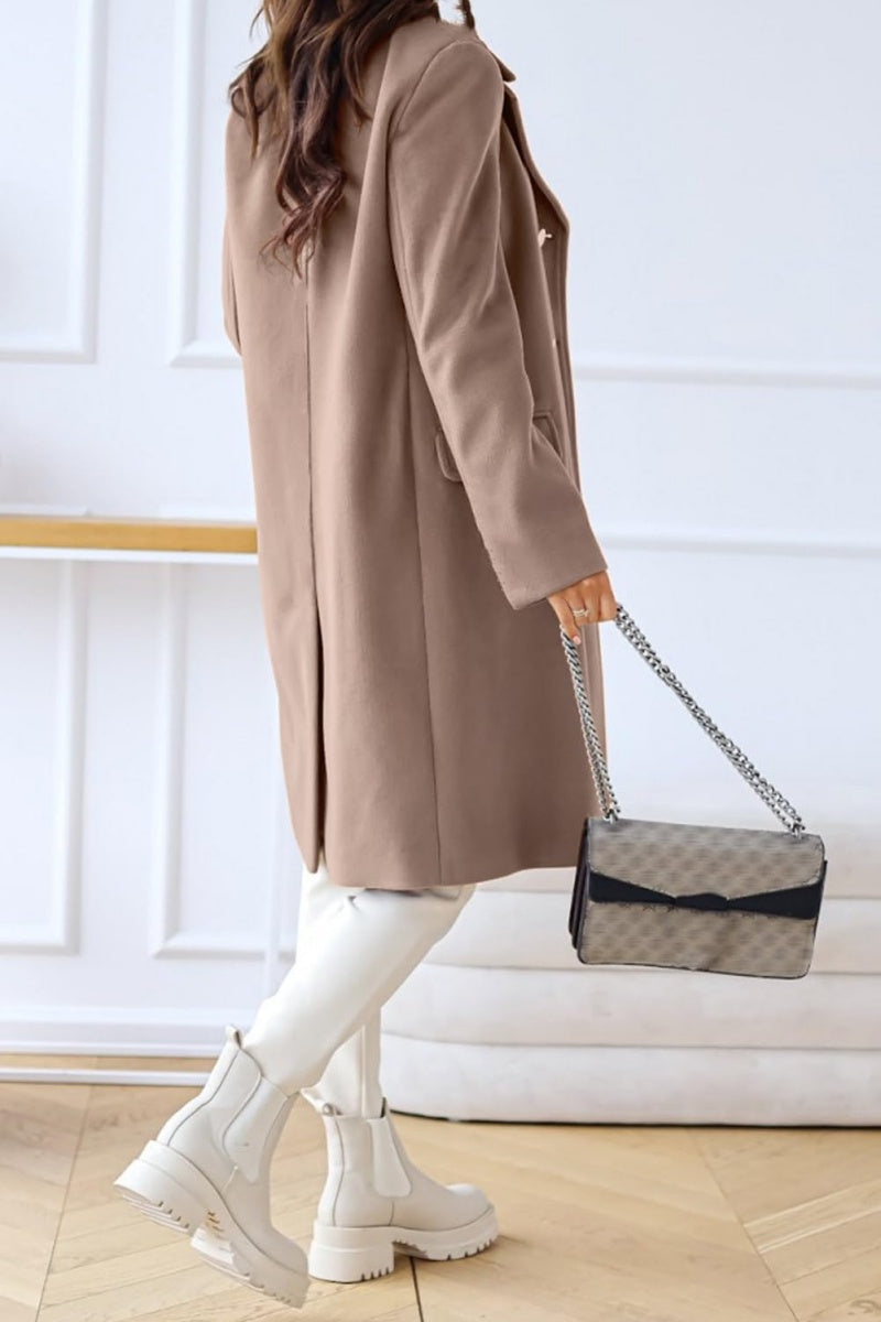 Chouyatou Women's Winter Jacket Double-Breasted Wool Blend Warm Long Trench Coat