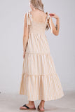 Chouyatou Women's 2024 Summer Boho Plaid Smocked Dress Spaghetti Strap Square Neck A Line Tiered Long Maxi Dress