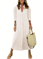 Chouyatou Women's Summer Boho Belted Striped Shirt Dress Casual Loose Short Sleeve Midi Long Beach Dress