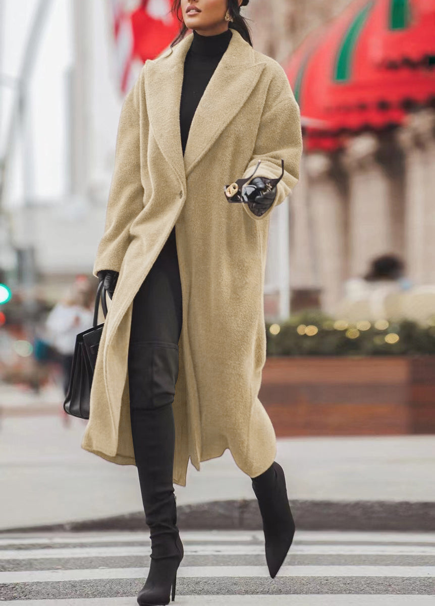 Chouyatou Women's Winter Casual Wool Blend Overcoat Notch Lapel Single Breasted Belted Long Wool Coat