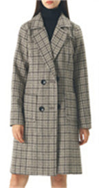 Chouyatou Women Elegant Notched Collar Double Breasted Wool Blend Over Coat