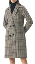 Chouyatou Women Elegant Notched Collar Double Breasted Wool Blend Over Coat
