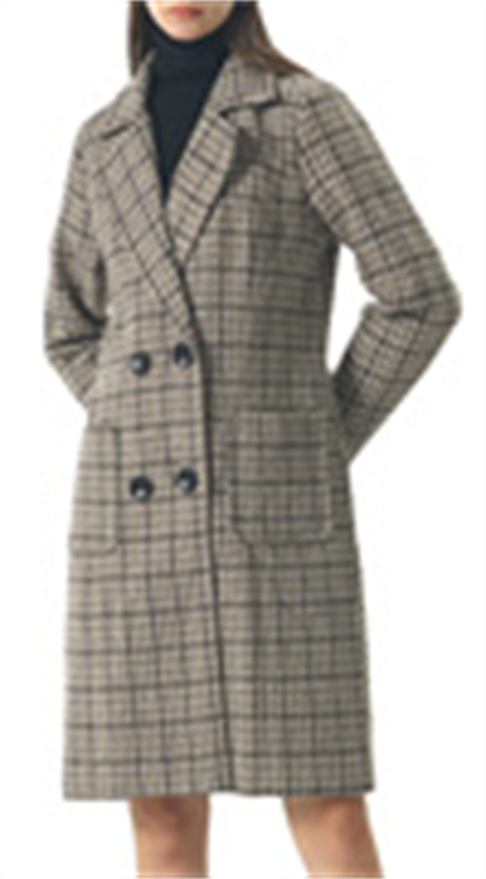 Chouyatou Women Elegant Notched Collar Double Breasted Wool Blend Over Coat
