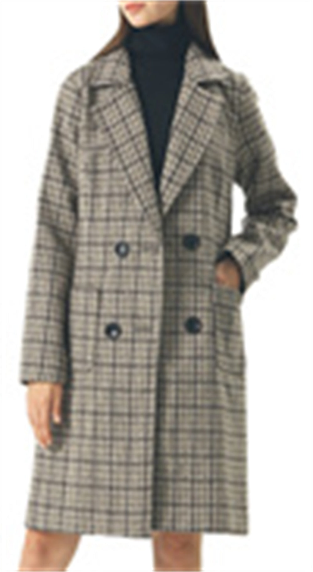 Chouyatou Women Elegant Notched Collar Double Breasted Wool Blend Over Coat