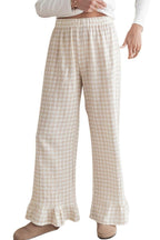 Chouyatou Womens Gingham Pants Wide Leg Lounge Pants Y2k Plaid Print Ruffle Hem Loose Trouser