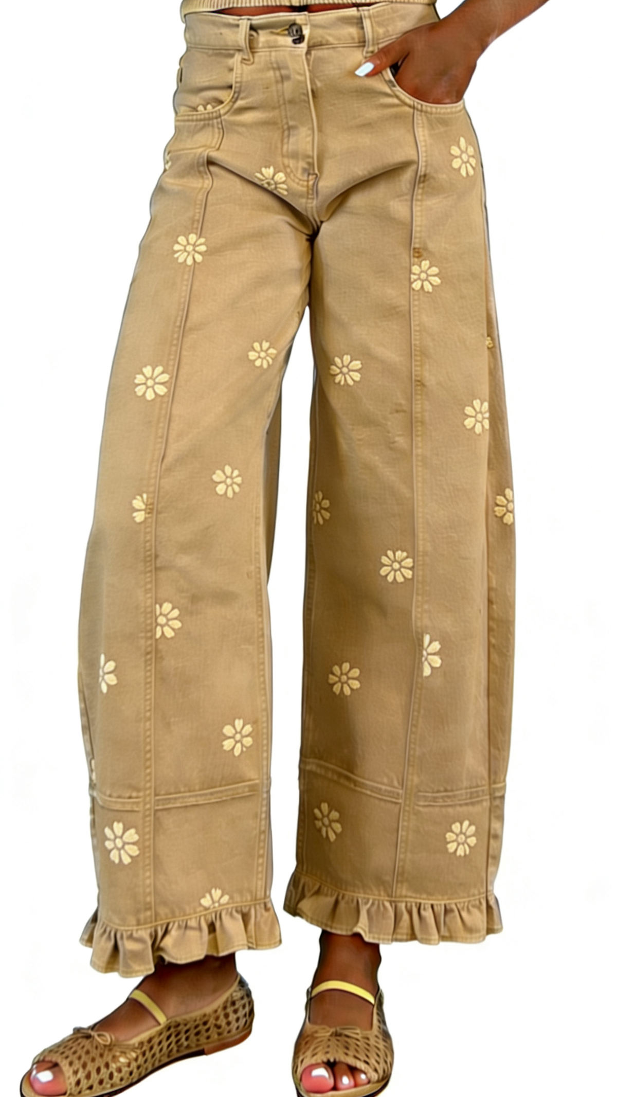 Chouyatou Barrel Jeans Women Floral Print Wide Leg Jeans Y2k Patchwork Baggy Boyfriend Denim Pants