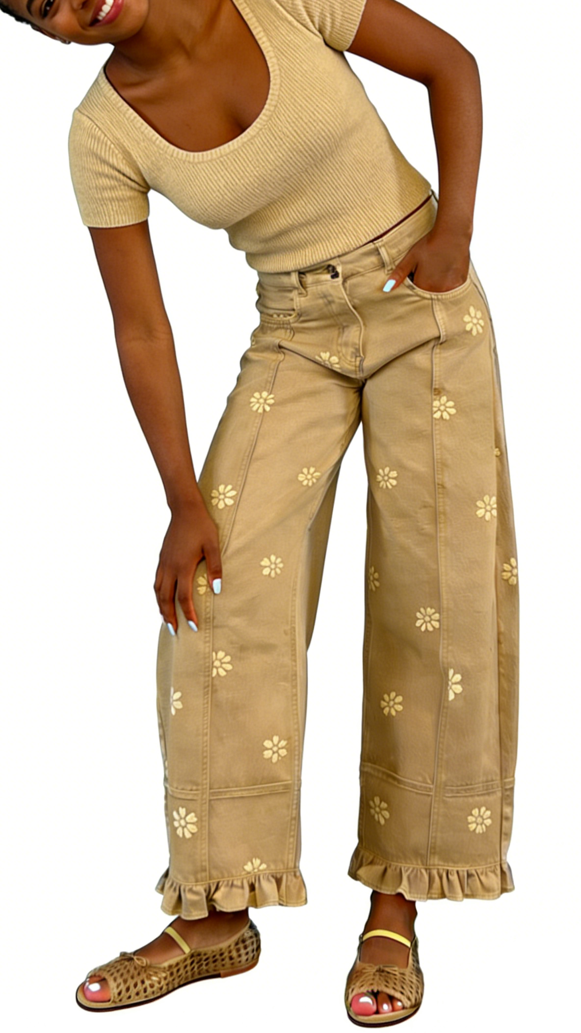 Chouyatou Barrel Jeans Women Floral Print Wide Leg Jeans Y2k Patchwork Baggy Boyfriend Denim Pants