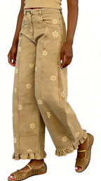 Chouyatou Barrel Jeans Women Floral Print Wide Leg Jeans Y2k Patchwork Baggy Boyfriend Denim Pants