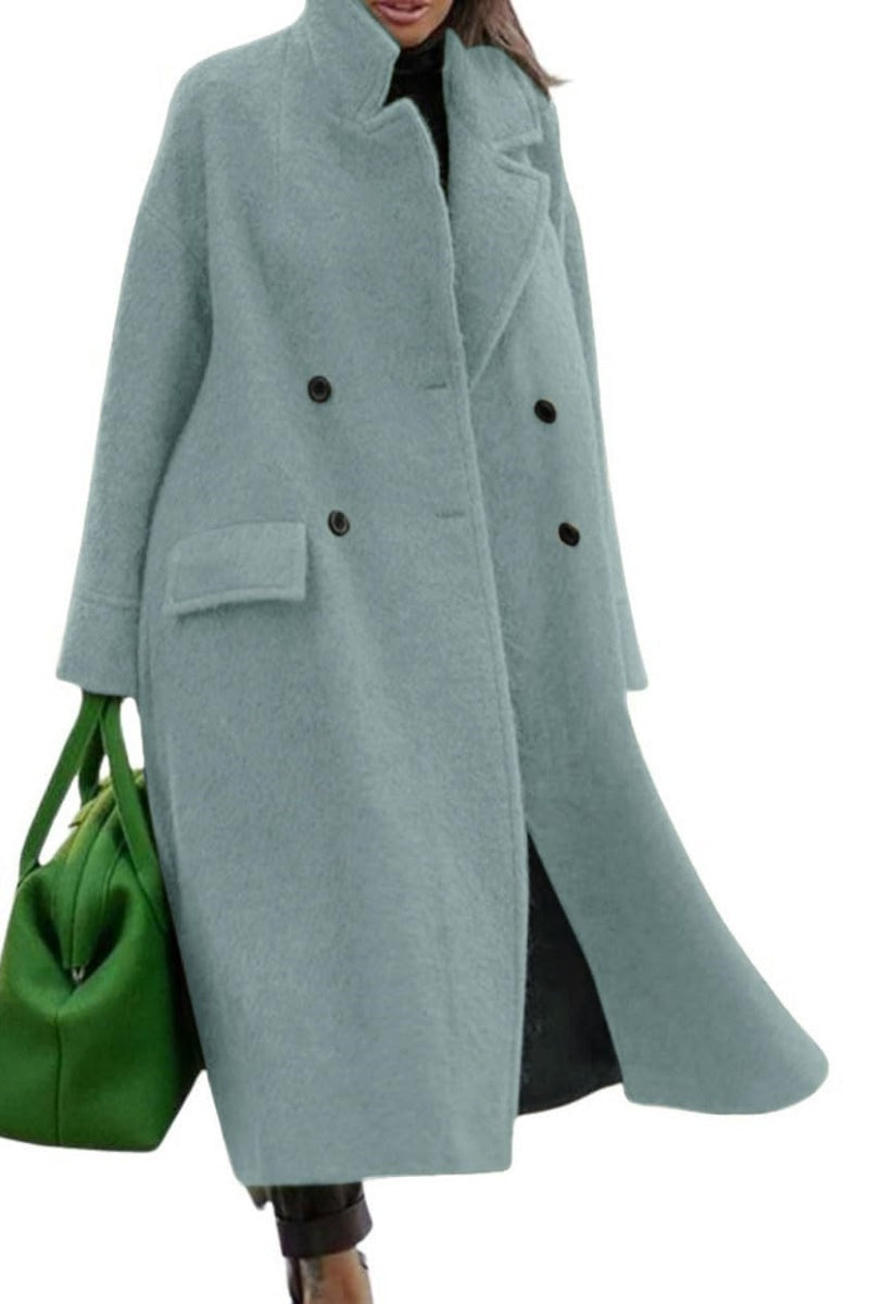 Chouyatou Women Oversized Long Winter Coats Warm Wool Blend Pea Trench Coat Overcoat