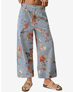 Chouyatou Women Mid Rise Cropped Wide Leg Jeans Baggy Floral Ankle Pants Denim Capris Flare Print Boho Palazzo Jeans Boyfriend