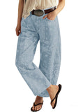 chouyatou Women Boyfriend Baggy Barrel Jeans Floral Print Denim Ankle Pants Wide Leg Mid Rise Jeans Sweatpants Y2k Patchwork