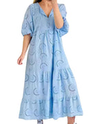 Chouyatou Women's Summer Loose Floral Lace Eyelet Dress Boho Casual Notch Neck Maxi Tunic Beach Dress