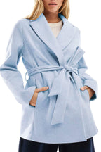 Chouyatou Women Fashion Belted Wool Trench Coat Notched Lapel Pea Coats Winter Warm Jackets with Pockets