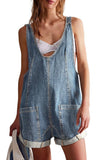 Chouyatou Women Casual Denim Short Overalls Rolled Cuff Barrel Shorts Jumpsuit Rompers