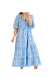 Chouyatou Women's Summer Loose Floral Lace Eyelet Dress Boho Casual Notch Neck Maxi Tunic Beach Dress