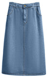 Chouyatou Women's Summer Casual Elastic Waist Pockets Work Midi Denim A Line Skirt