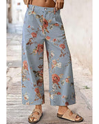 Chouyatou Women Mid Rise Cropped Wide Leg Jeans Baggy Floral Ankle Pants Denim Capris Flare Print Boho Palazzo Jeans Boyfriend
