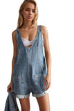 Chouyatou Women Casual Denim Short Overalls Rolled Cuff Barrel Shorts Jumpsuit Rompers