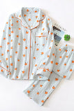 Chouyatou Womens Cotton Gauze Pajama Set Long Sleeve Button Up Shirt and Pants 2 Piece Cute Printed Pj Set