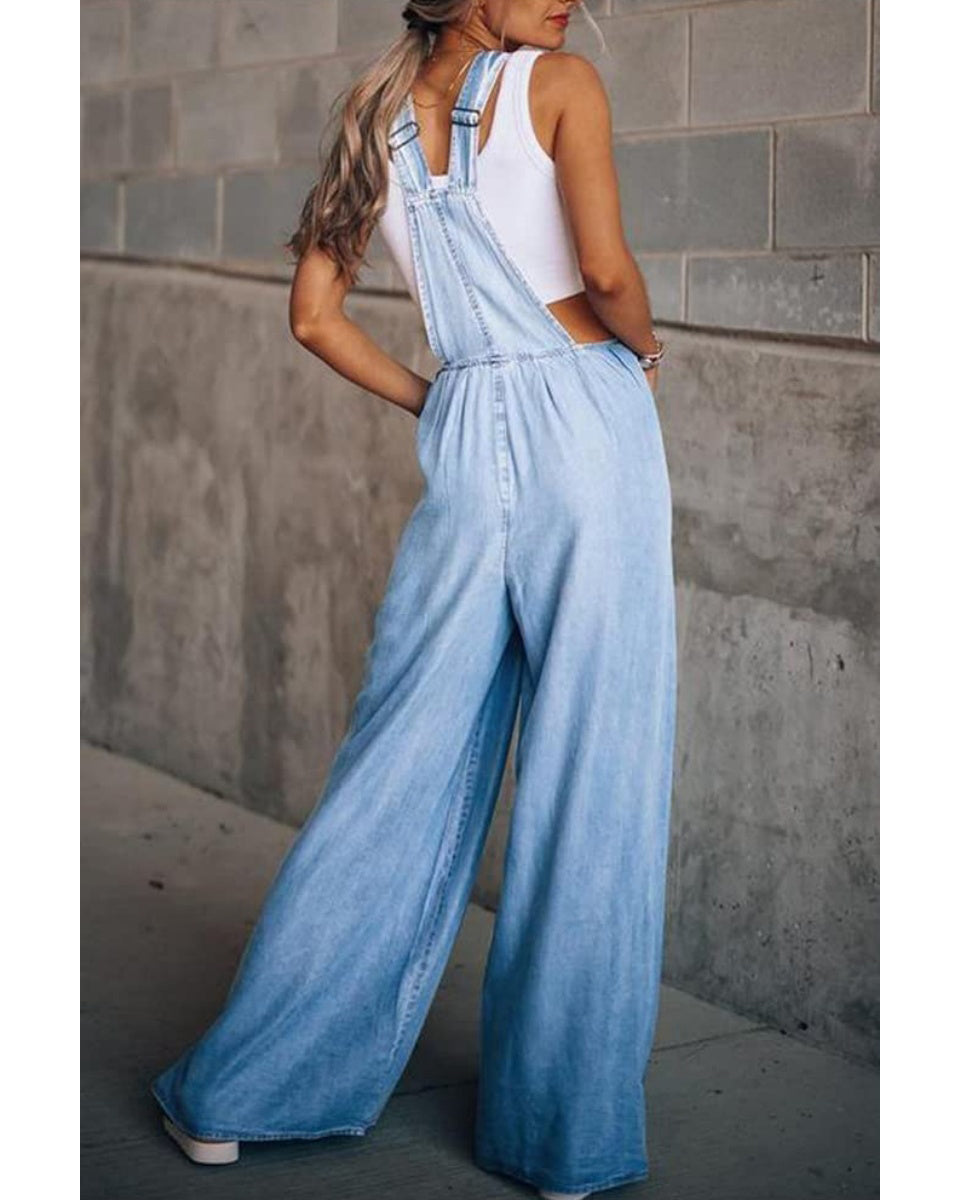 Chouyatou Women's Loose Adjustable Strap Wide Leg Denim Bib Overall Jeans Pants