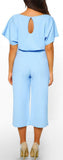 Chouyatou Women's Short Sleeve Bow Tie Wide Leg Cropped Capri Romper Palazzo Pants Jumpsuit