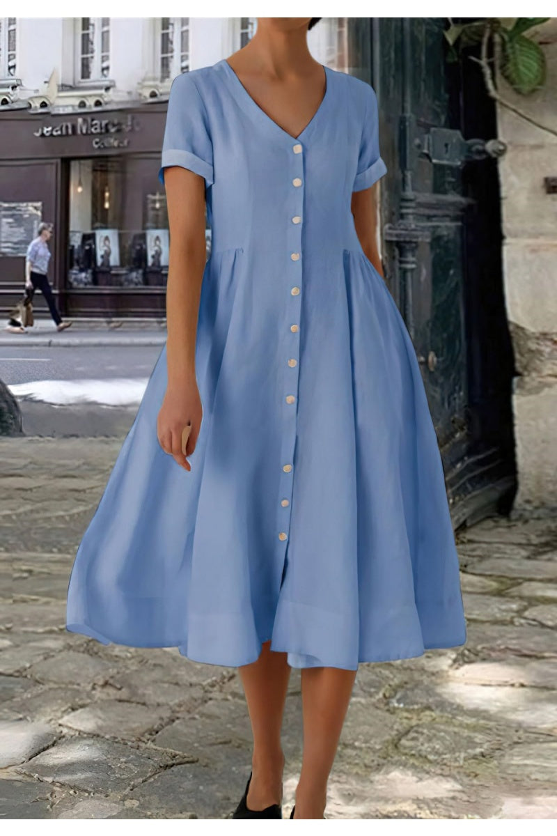 Chouyatou Women's Summer Fit and Flare Swing Cotton Dress Casual V-Nec CHOUYATOU Chouyatou Women's Summer Fit and Flare Swing Cotton Dress Casual V-Nec CHOUYATOU