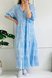 Chouyatou Women's Summer Loose Floral Lace Eyelet Dress Boho Casual Notch Neck Maxi Tunic Beach Dress