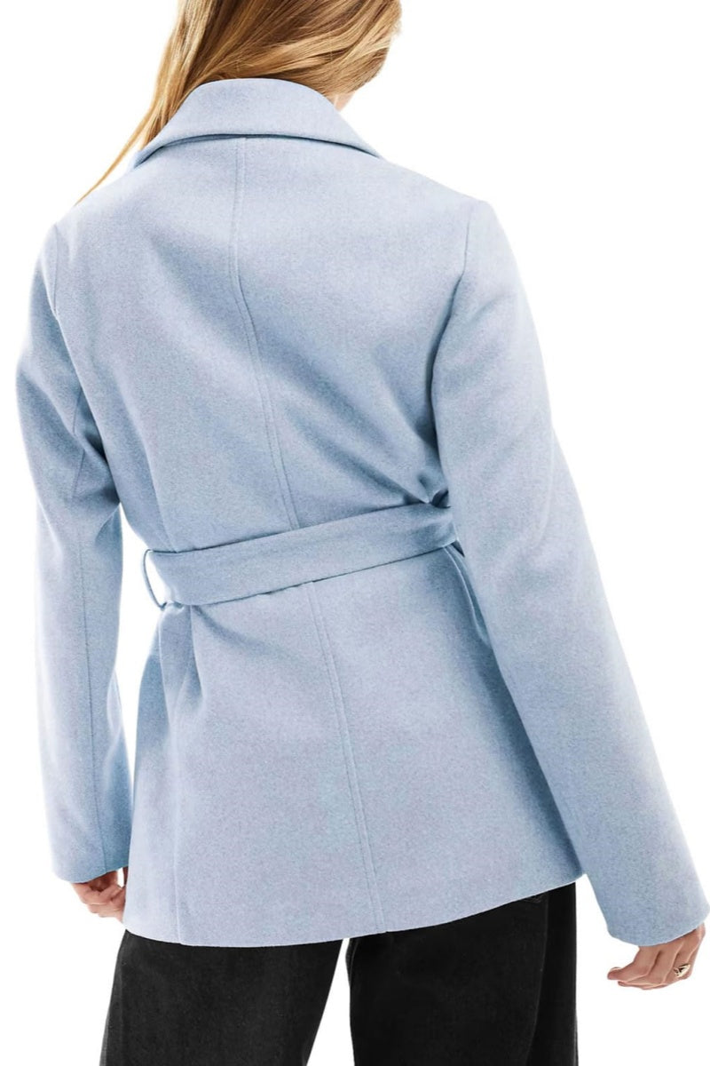 Chouyatou Women Fashion Belted Wool Trench Coat Notched Lapel Pea Coats Winter Warm Jackets with Pockets