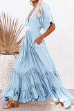 Chouyatou Women's Boho Ruffle Sleeve Flowy Maxi Dress Lace Up Back Tiered Party A Line Dress