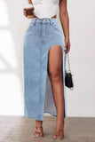 Chouyatou Women's Sexy High Split Slim Fit Maxi Long Pencil Denim Jean Skirt