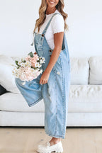 Chouyatou Women's Casual Adjustable Straps Denim Bib Overalls Distressed Ripped Wide Leg Jeans Long Pants Jumpsuits