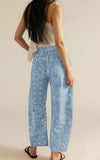 chouyatou Women Boyfriend Baggy Barrel Jeans Floral Print Denim Ankle Pants Wide Leg Mid Rise Jeans Sweatpants Y2k Patchwork