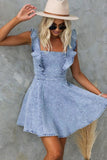 Chouyatou Denim Dress for Women Ruffle Adjustable Strap Sleeveless Backless Babydoll Mini Jean Dresses