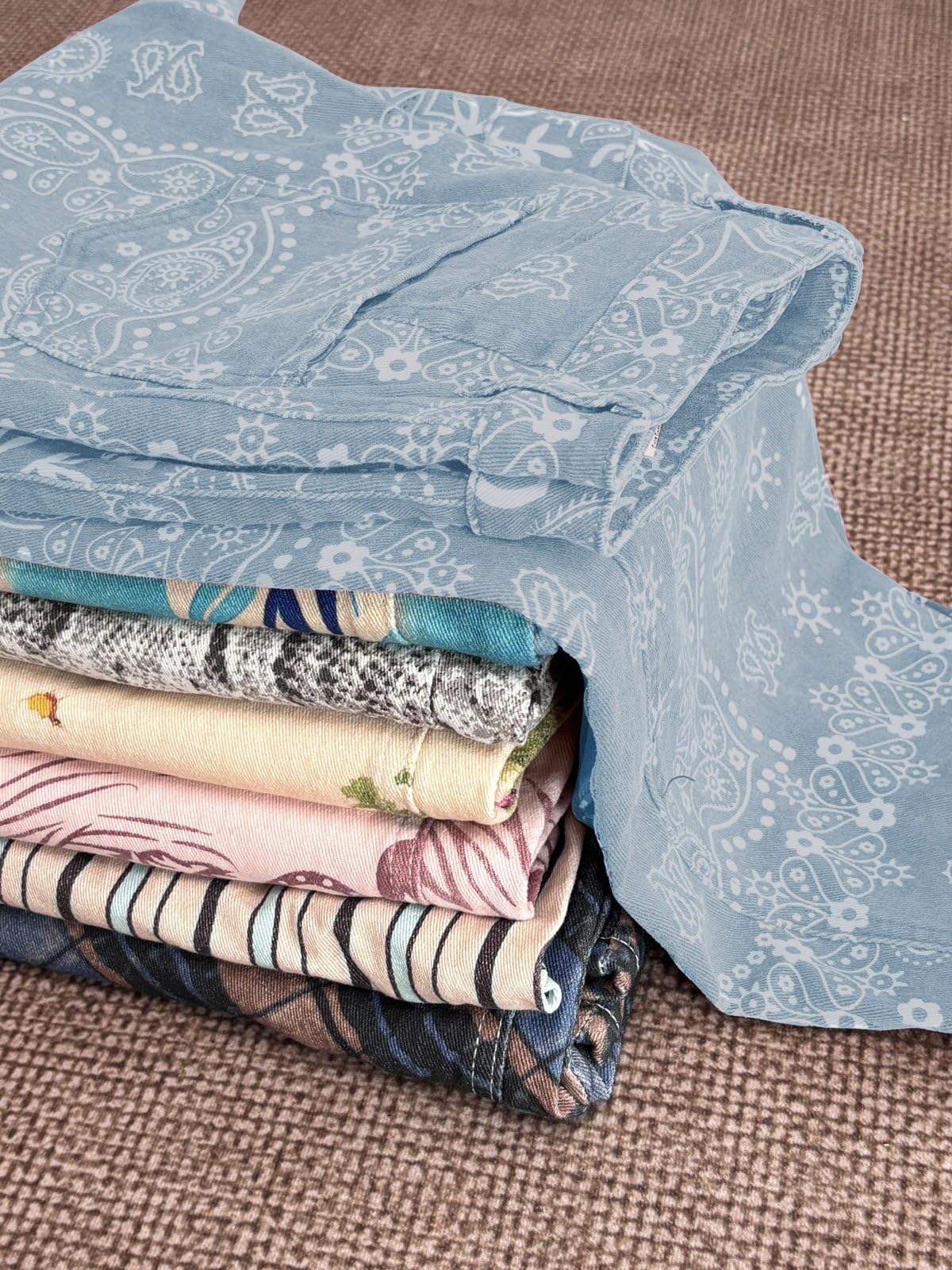 Chouyatou Women Boyfriend Baggy Barrel Jeans Floral Print Denim Ankle Pants Wide Leg Mid Rise Jeans Sweatpants Y2k Patchwork